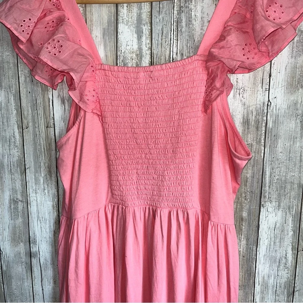 J.Crew Pink Eyelet Smocked Midi Dress Ruffle Sleeve Cottagecore NWT Size Large - Picture 5 of 7